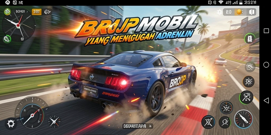 Screenshot menampilkan aksi balapan mendebarkan di BROJP.