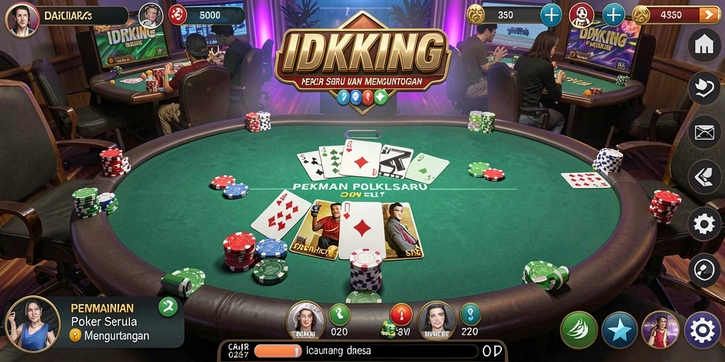 Tampilan gameplay seru dalam IDRKING yang menyajikan poker klasik.