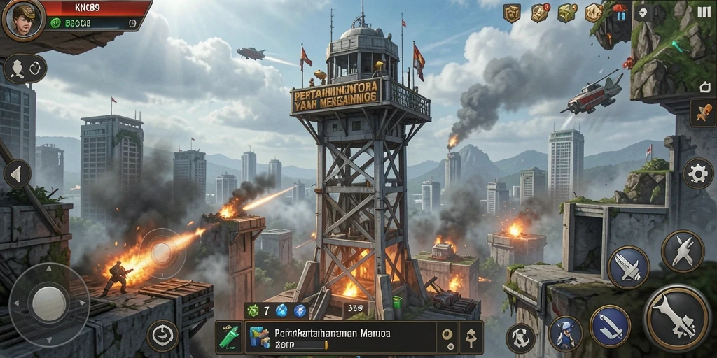 Tangkapan layar KNO89 menampilkan aksi menegangkan dalam permainan Tower Defense.