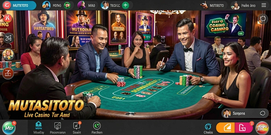 Screenshot MUTASITOTO memperlihatkan dealer live dan permainan kasino yang mendebarkan.