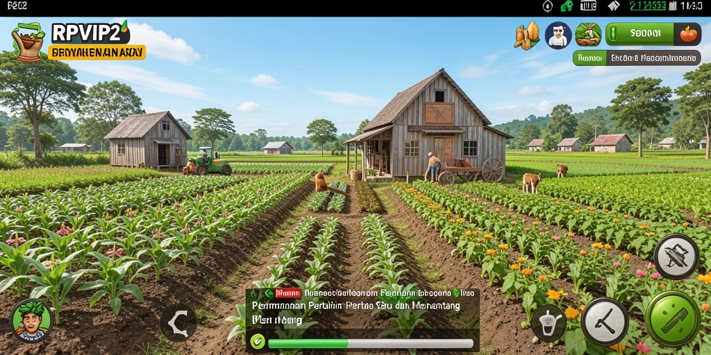Tampilan gameplay RPVIP2 yang menunjukkan aktivitas pertanian yang seru.