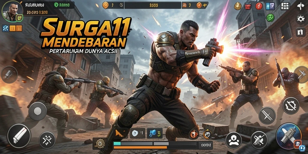 Screenshot utama SURGA11 menampilkan aksi pertarungan yang mendebarkan.