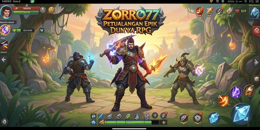 Screenshot gameplay ZORO77 menampilkan pertempuran epik di dunia RPG.